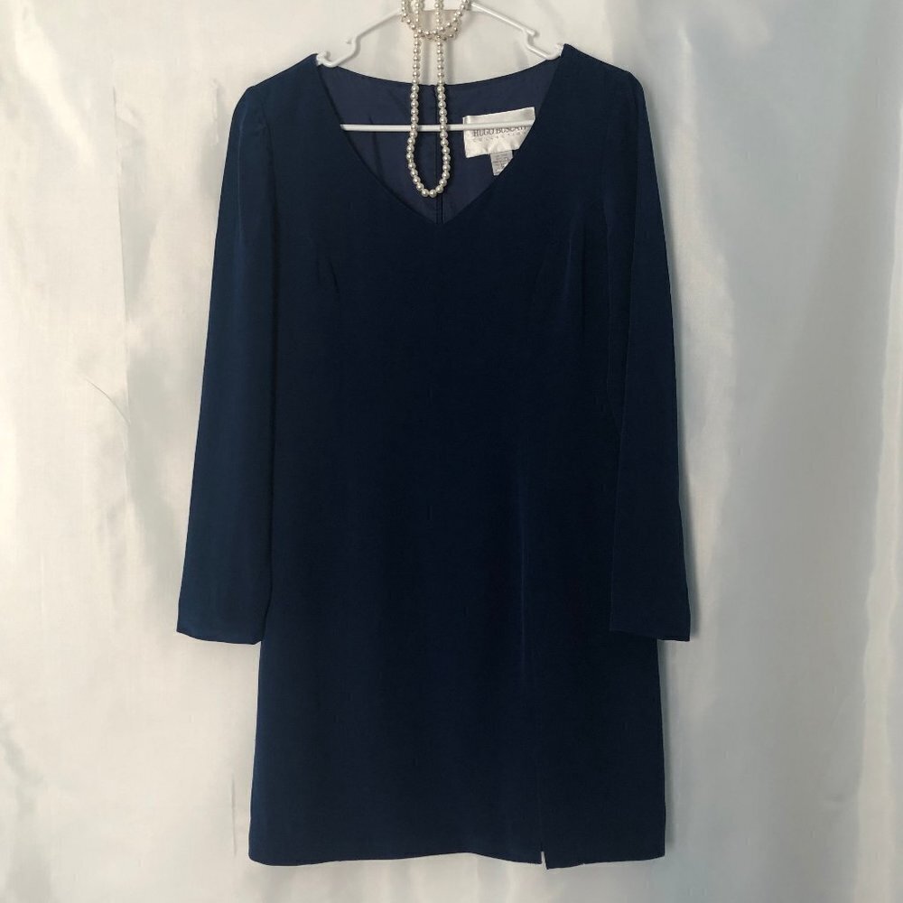 Hugo Buscati Collection Royal Blue Silk Long Sleeve Dress Size 8